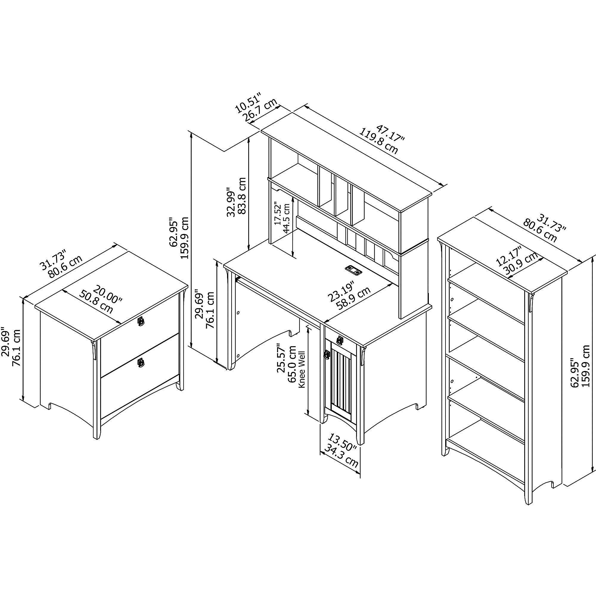 Grey Desk with Hutch, Lateral File Cabinet, and 5-Shelf Bookcase J8463
