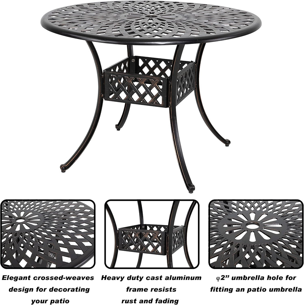 Black Round Cast Aluminum Patio Table with Umbrella Hole Z5647
