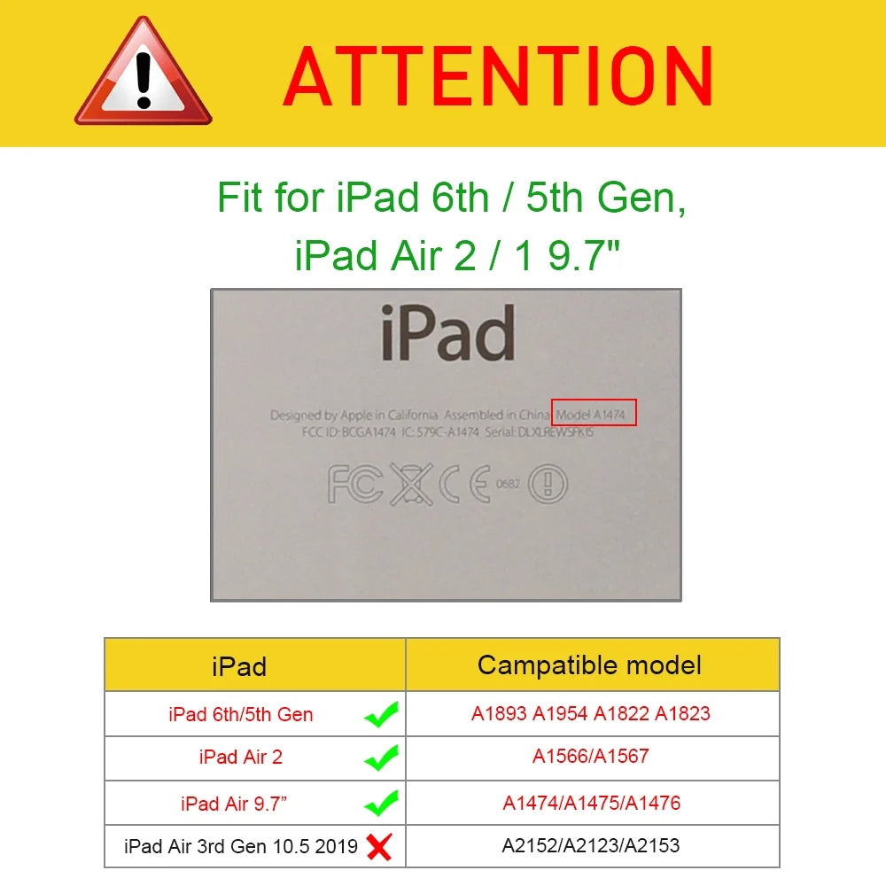 Slim Shell Stand Cover Keyboard Case for iPad 9.7 6th/5th Generation and iPad Air 2 C9419