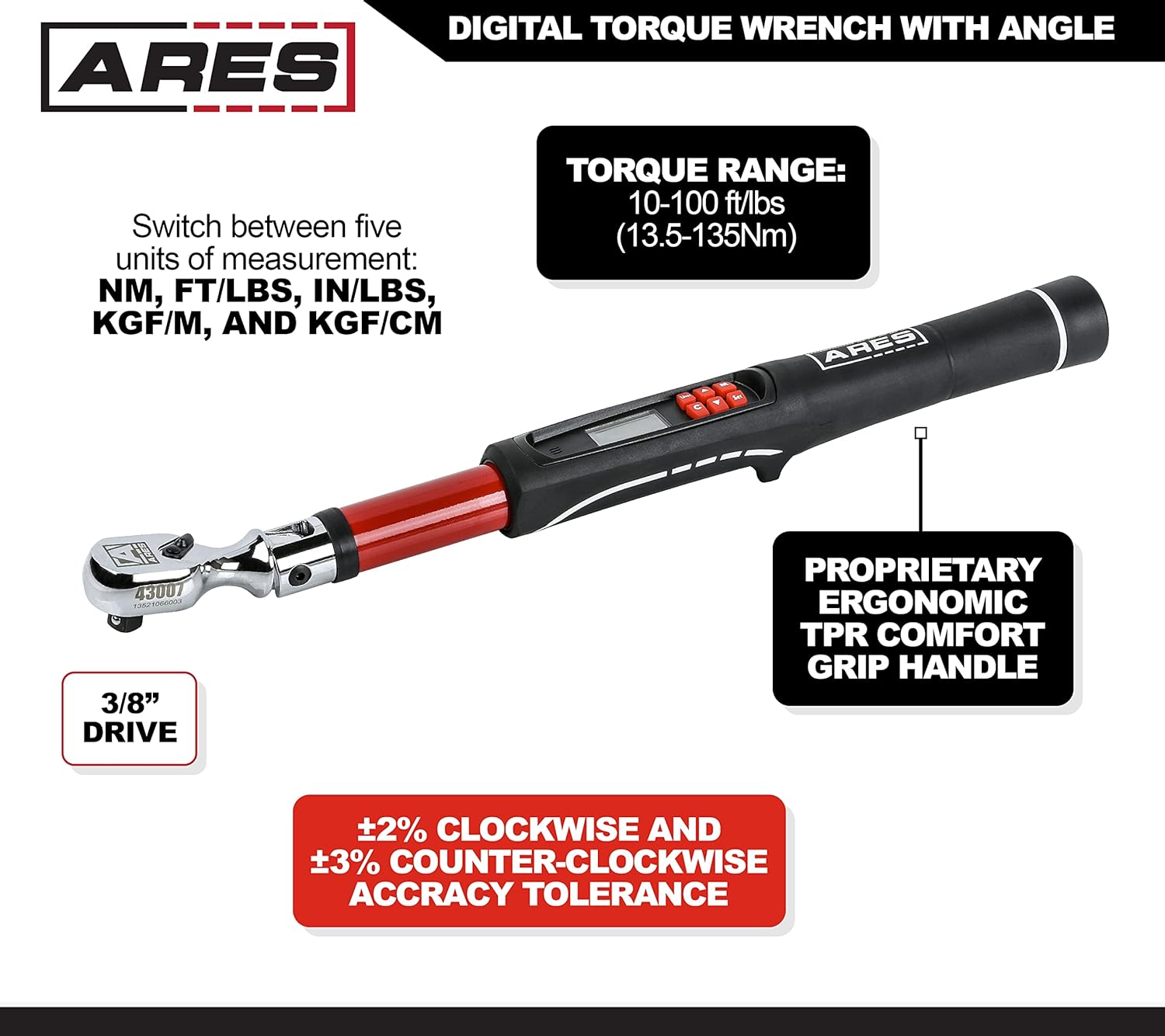 3/8-Inch Drive Flex Head Electronic Digital Torque and Torque Angle Wrench P641281