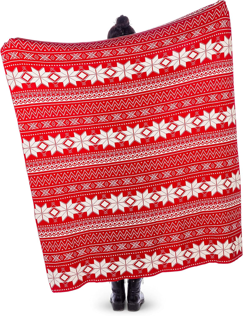 Red/Ivory Scandi Print Throw L4017