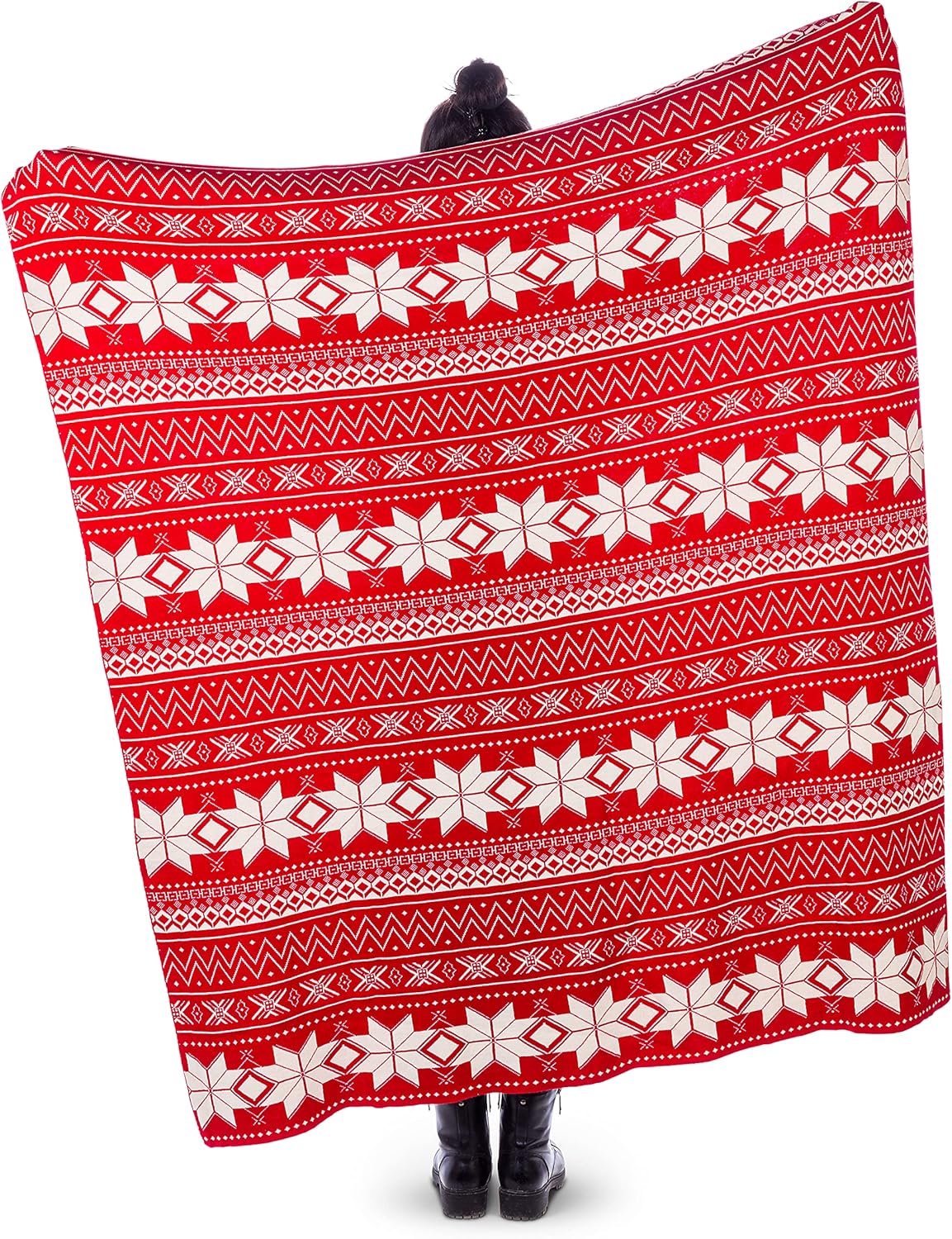 Red/Ivory Scandi Print Throw L4017