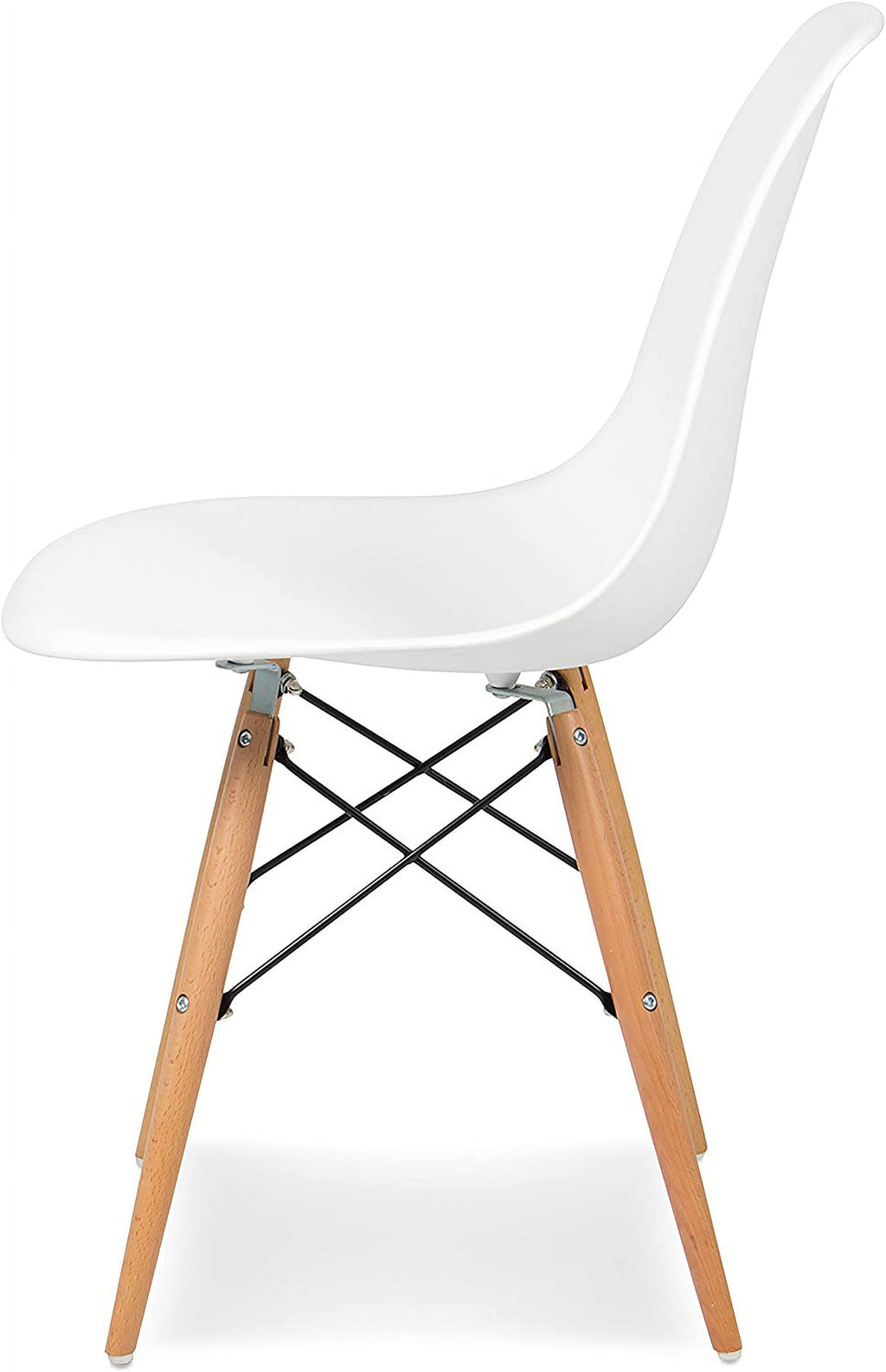 White Molded Plastic Dining Chairs with Wood Legs, Set of 4 Y627