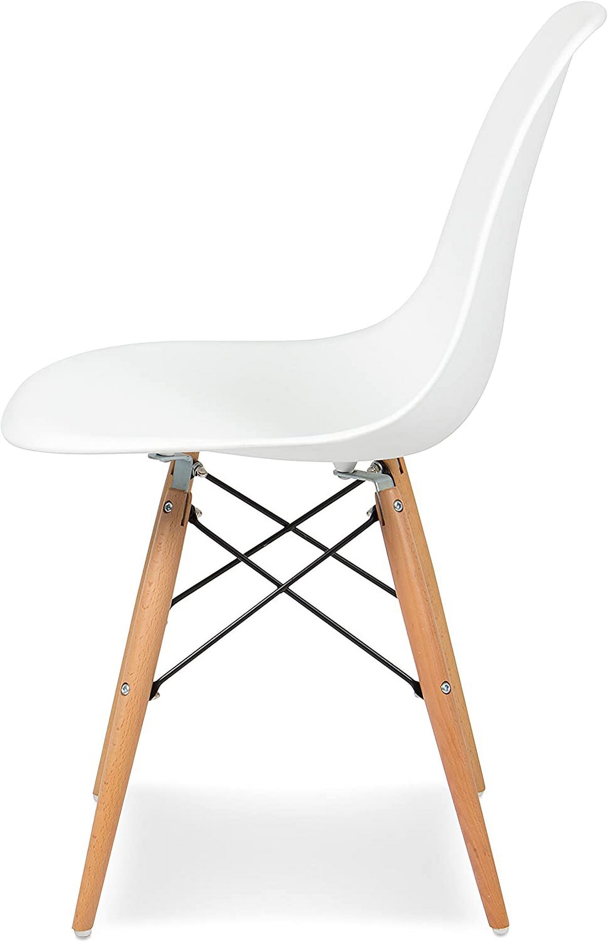 White Molded Plastic Dining Chairs with Wood Legs, Set of 4 Y627