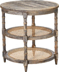 Round Mango Wood Table with 2 Cane Shelves C776