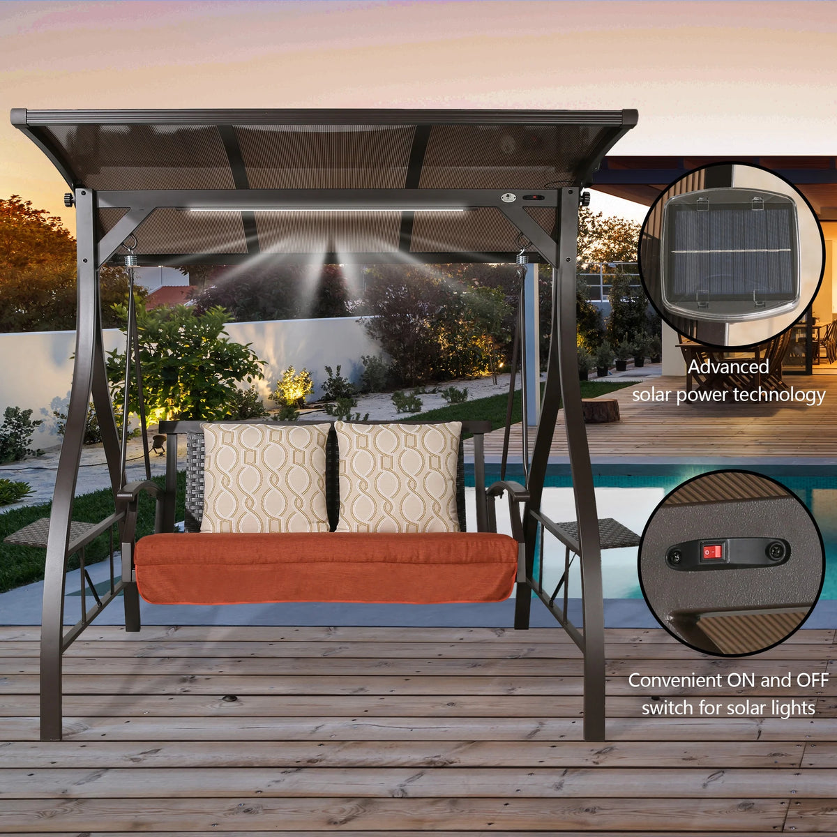 2-Person Outdoor Hardtop Canopy Porch Swing with Stand E8973