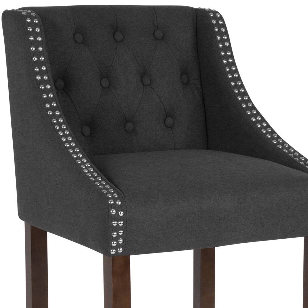 Dark Gray Tufted Walnut Barstool S5083