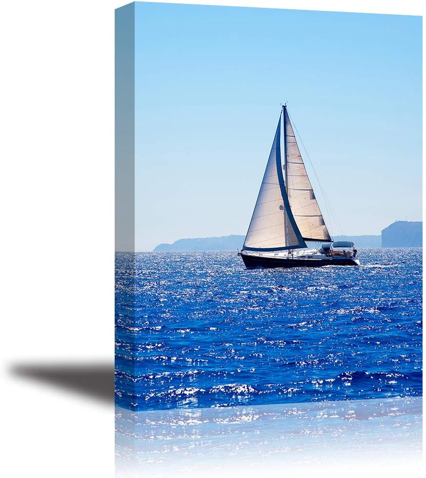 Blue Sea Sailboat Canvas Wall Art 30x20 W151444