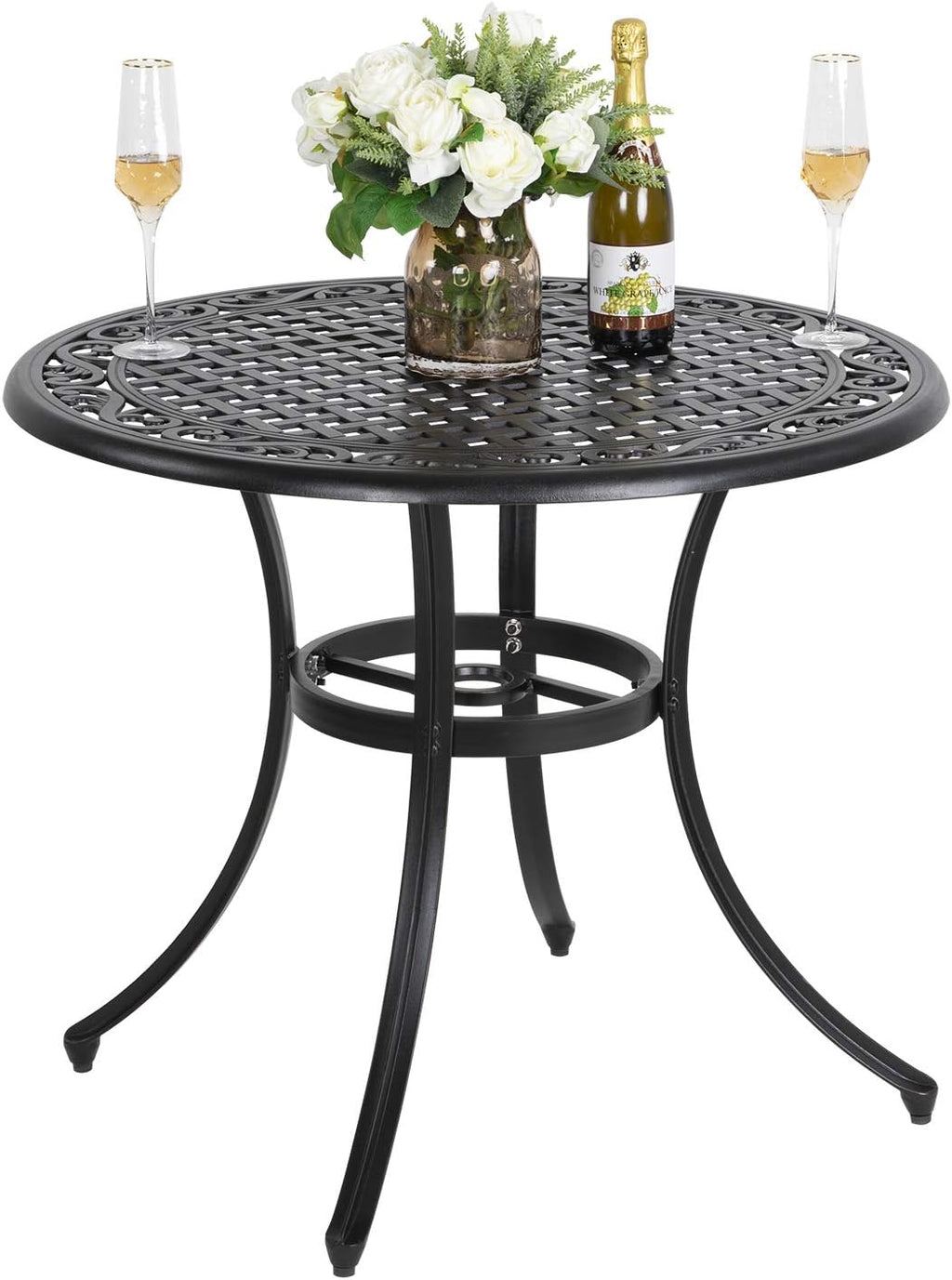Black Round Cast Aluminum Patio Table with Umbrella Hole Z5647