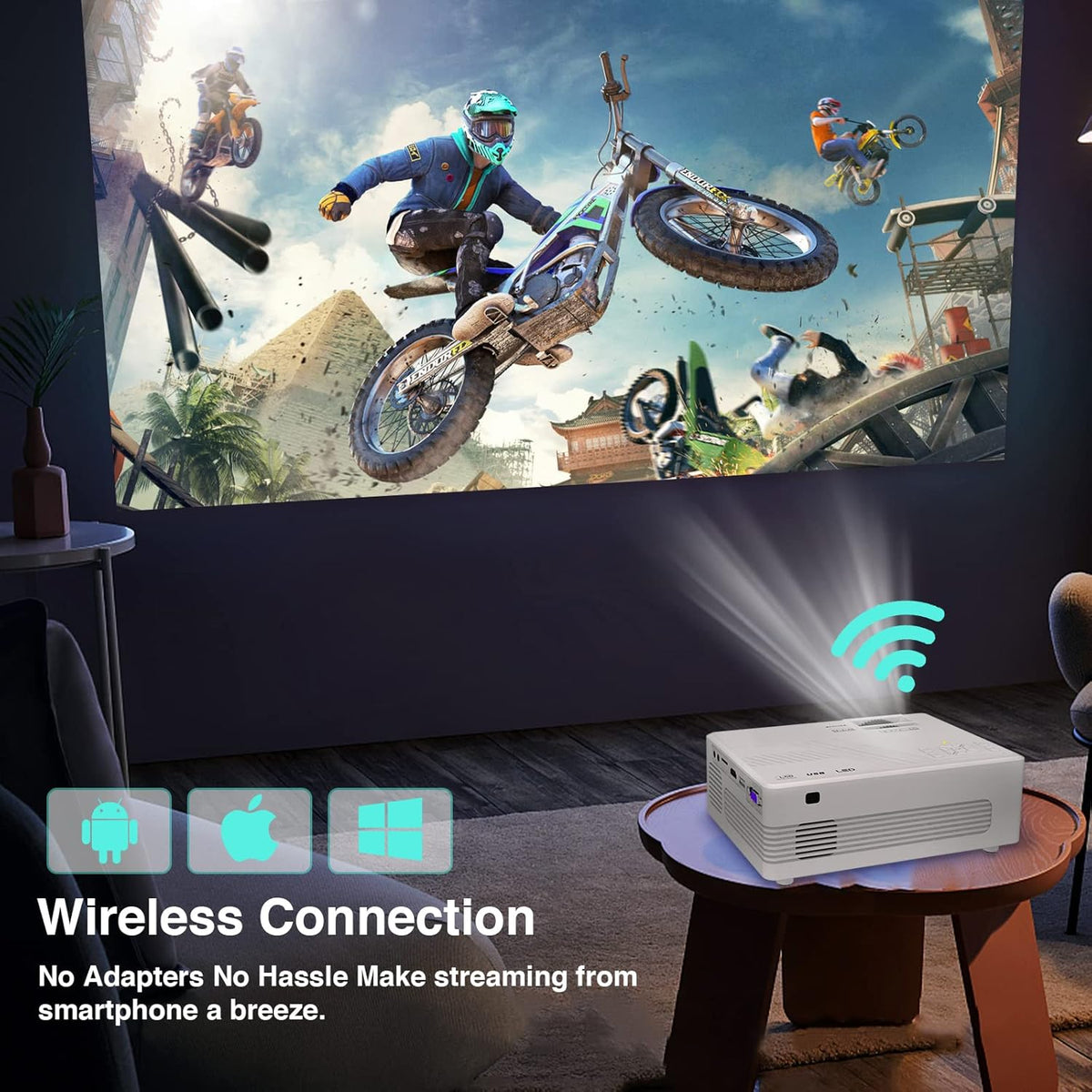 7500 Lumens WiFi Mini Projector with Tripod C600778
