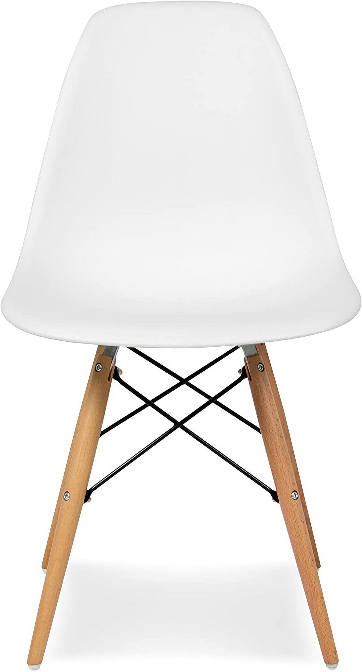 White Molded Plastic Dining Chairs with Wood Legs, Set of 4 Y627