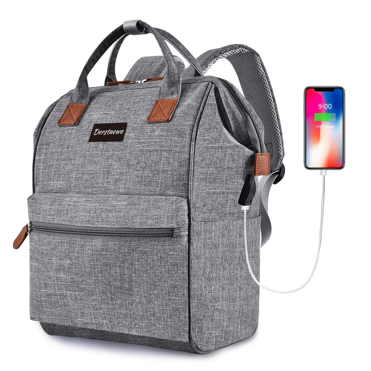 Grey Casual Backpack with USB Charging Port L822119
