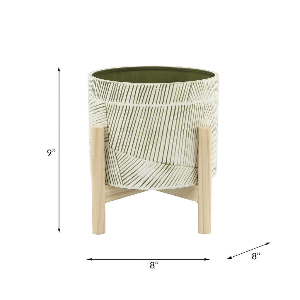 Ceramic Planter with Wood Stand Y4056