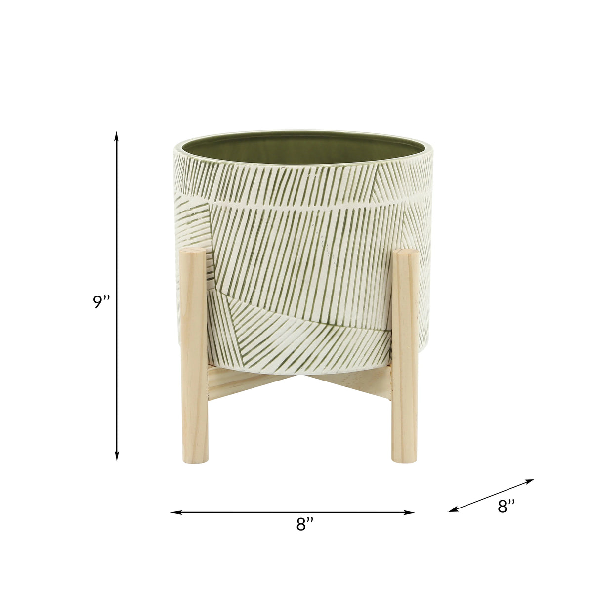Ceramic Planter with Wood Stand Y4056