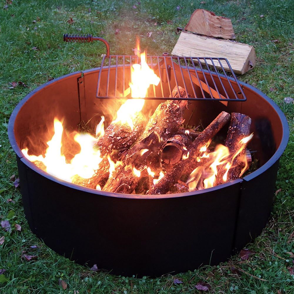 36 Inch Heavy Duty Steel Wood Burning Fire Pit with Cooking Grate and Fire Poker S8911