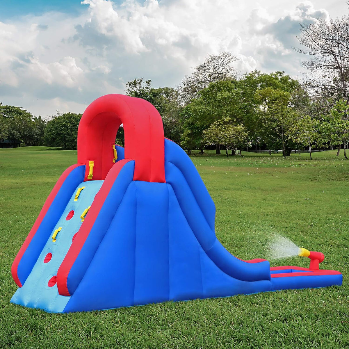 Inflatable Water Slide Park with Climbing Wall, Slide, Splash Pool, Air Pump & Carrying Case I43718