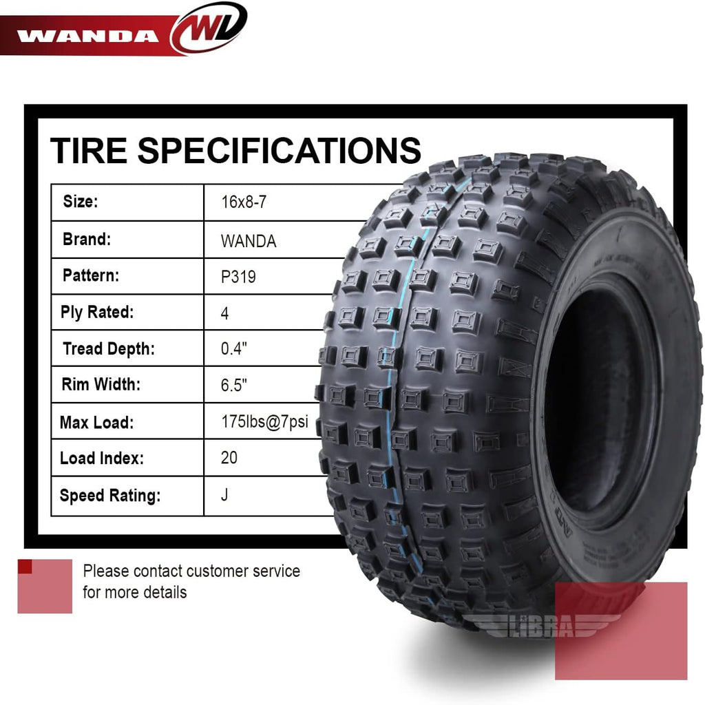 Set of 2 ATV Tires 16x8-7 4PR F14625