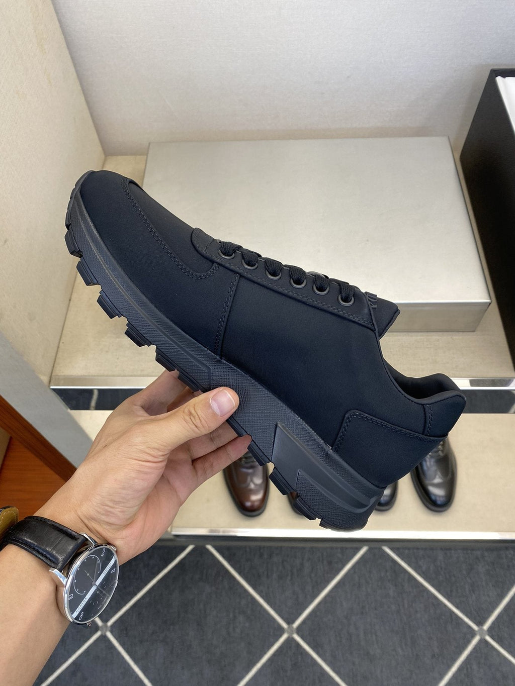 Prada Men's Black Lace-Up Sneakers